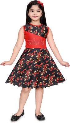 Fariha Fashions Girls Midi/Knee Length Festive/Wedding Dress(Red, Sleeveless)