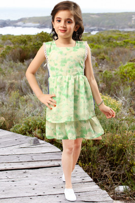 VAVA Creation Girls Midi/Knee Length Casual Dress(Green, Sleeveless)