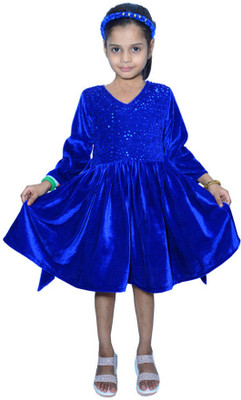 ZAMIA ENTERPRISES Baby Girls Midi/Knee Length Festive/Wedding Dress(Blue, Full Sleeve)