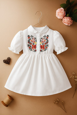 Elegant Attire Girls Midi/Knee Length Festive/Wedding Dress(White, Half Sleeve)