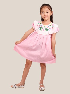 Whistle & Hops Indi Girls Midi/Knee Length Party Dress(Pink, Half Sleeve)