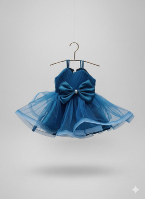 FASHIONINSTA Baby Girls Midi/Knee Length Festive/Wedding Dress(Blue, Sleeveless)