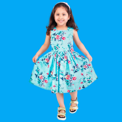 HouseOfCommon Indi Girls Below Knee Casual Dress(Multicolor, Sleeveless)