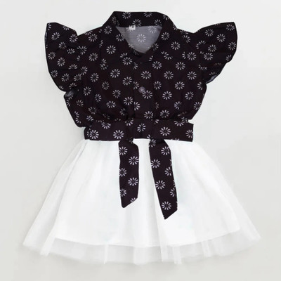 HouseOfCommon Girls Midi/Knee Length Casual Dress(Black, Short Sleeve)