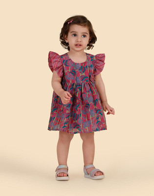 Fabindia Baby Girls Midi/Knee Length Casual Dress(Multicolor, Short Sleeve)