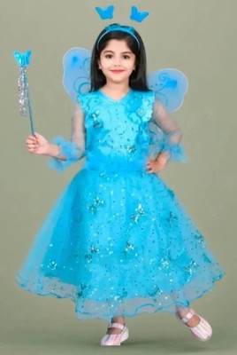 STUMBLE FASHION Girls Maxi/Full Length Party Dress(Blue, 3/4 Sleeve)