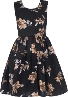 Trefle Baby Girls Midi/Knee Length Casual Dress(Black, Sleeveless)