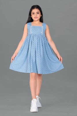 Mirrow Trade Girls Midi/Knee Length Casual Dress(Blue, Sleeveless)