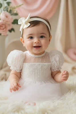 F B Collction Baby Girls Midi/Knee Length Party Dress(White, Short Sleeve)