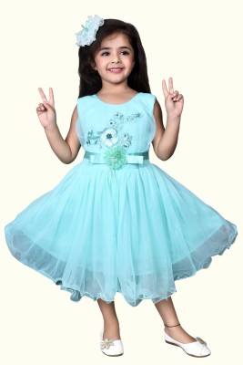 Miss & Chief Girls Below Knee Party Dress(Blue, Sleeveless)