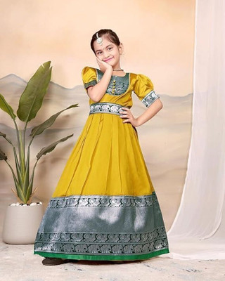 Jal Enterprises Girls Maxi/Full Length Festive/Wedding Dress(Yellow, Short Sleeve)