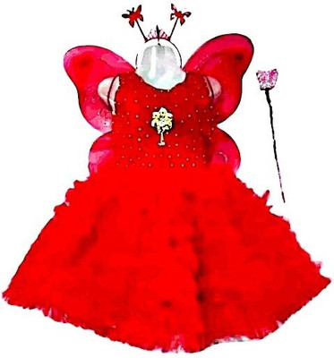 starve fashion Girls Midi/Knee Length Festive/Wedding Dress(Red, Sleeveless)