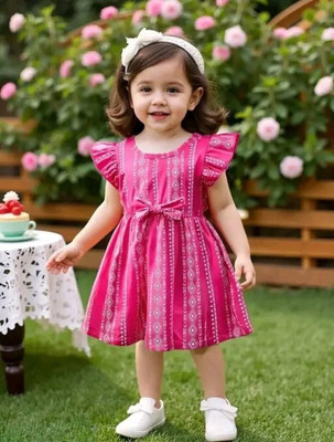 SADAB FASHION Indi Baby Girls Above Knee Festive/Wedding Dress(Pink, Short Sleeve)