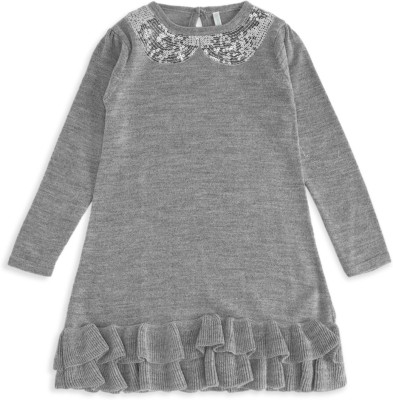 Pantaloons Junior Girls Midi/Knee Length Casual Dress(Grey, Full Sleeve)