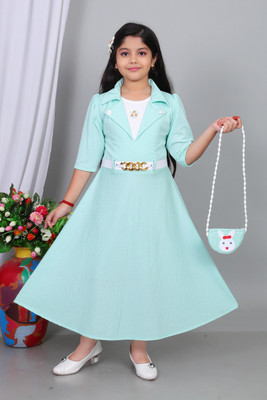 Gk Garment Kart Girls Maxi/Full Length Festive/Wedding Dress(Light Blue, Half Sleeve)