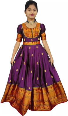 Jal Enterprises Girls Maxi/Full Length Festive/Wedding Dress(Purple, Short Sleeve)