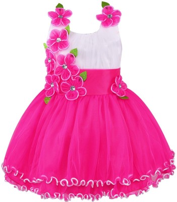 Wishkaro Girls Midi/Knee Length Party Dress(Pink, Sleeveless)