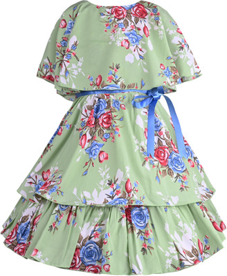 Silver Kraft Girls Midi/Knee Length Casual Dress(Green, Fashion Sleeve)