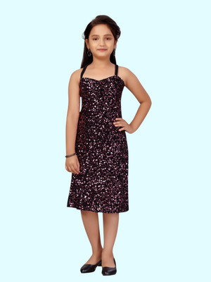 MUHURATAM Indi Girls Midi/Knee Length Party Dress(Pink, Sleeveless)