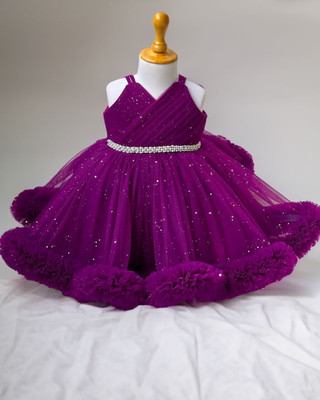 R RAI FASHION Indi Baby Girls Above Knee Festive/Wedding Dress(Purple, Full Sleeve)