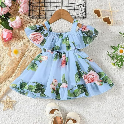 DHYANAM Indi Girls Midi/Knee Length Festive/Wedding Dress(Blue, Green, Sleeveless)