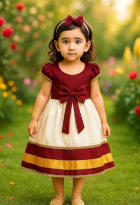 KAJOLDRESS Baby Girls Midi/Knee Length Festive/Wedding Dress(Maroon, Short Sleeve)