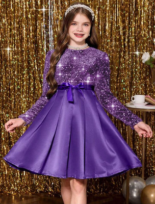 DPFABRICS Girls Midi/Knee Length Party Dress(Purple, Full Sleeve)