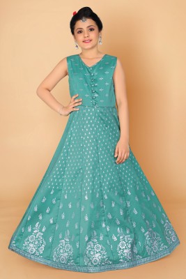 Fashion Dream Girls Maxi/Full Length Festive/Wedding Dress(Blue, Sleeveless)