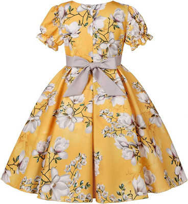Amavya Fashion Girls Midi/Knee Length Casual Dress(Yellow, Sleeveless)