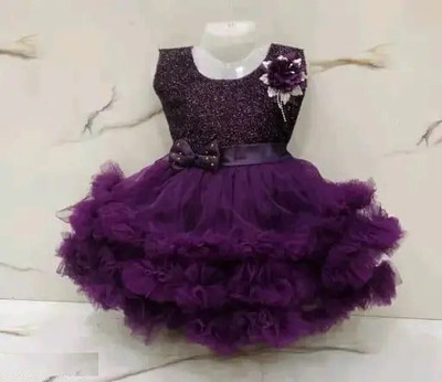 Aruna Trend Baby Girls Calf Length Festive/Wedding Dress(Purple, Sleeveless)