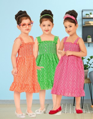 FYRUU Indi Girls Midi/Knee Length Casual Dress(Multicolor, Sleeveless)