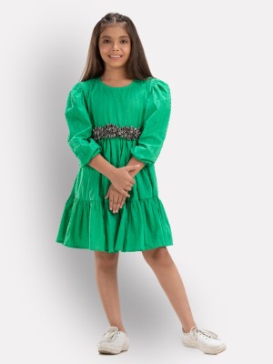 Growing tree Girls Midi/Knee Length Party Dress(Green, 3/4 Sleeve)