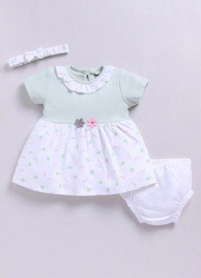 Smart Baby Baby Girls Midi/Knee Length Casual Dress(Light Green, Short Sleeve)