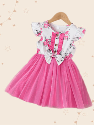 Kidotsav Girls Midi/Knee Length Party Dress(Pink, Sleeveless)
