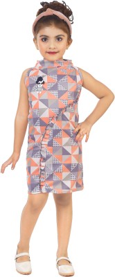 ZIORA Indi Girls Midi/Knee Length Casual Dress(Orange, Sleeveless)