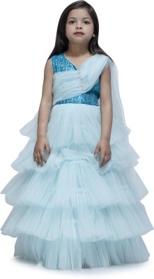 Alisha Moda Girls Maxi/Full Length Casual Dress(Blue, Sleeveless)