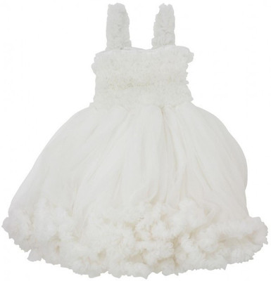 PINK WINGS Girls Midi/Knee Length Party Dress(White, Sleeveless)