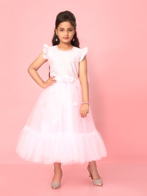 Aarika Girls Maxi/Full Length Party Dress(Pink, Short Sleeve)