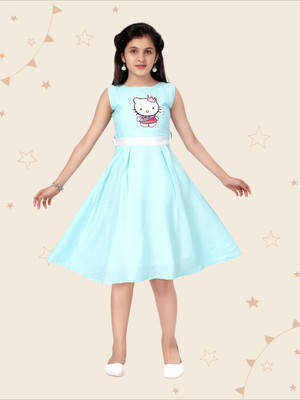 Kidotsav Girls Midi/Knee Length Festive/Wedding Dress(Light Blue, Sleeveless)