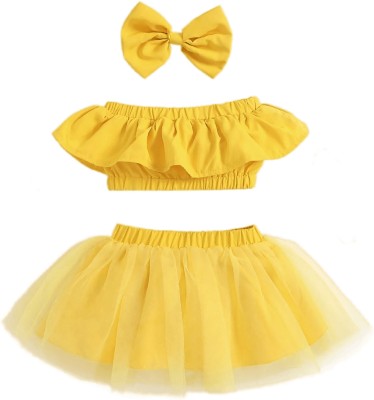 Netra Creation Girls Midi/Knee Length Casual Dress(Yellow, Short Sleeve)