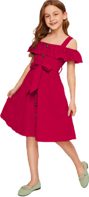 Gunatit Indi Girls Midi/Knee Length Party Dress(Maroon, Sleeveless)