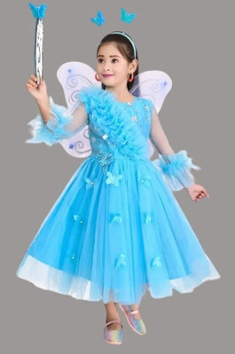 starve fashion Baby Girls Below Knee Festive/Wedding Dress(Blue, Full Sleeve)