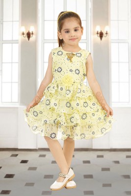 JELLY GARMENTS Girls Midi/Knee Length Casual Dress(Yellow, Sleeveless)