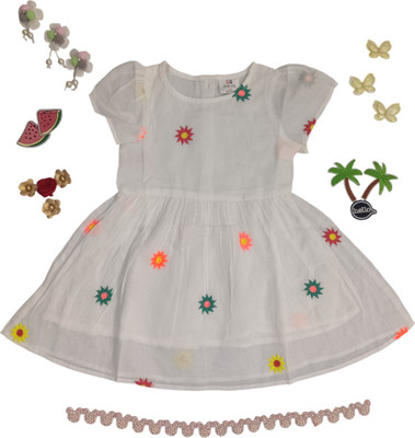 CREATIVE KID'S Indi Girls Midi/Knee Length Casual Dress(Red, Cap Sleeve)