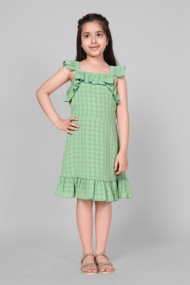Mirrow Trade Girls Midi/Knee Length Casual Dress(Light Green, Sleeveless)