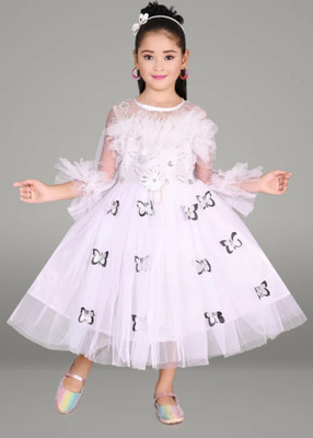 aruna creation Girls Calf Length Party Dress(White, 3/4 Sleeve)