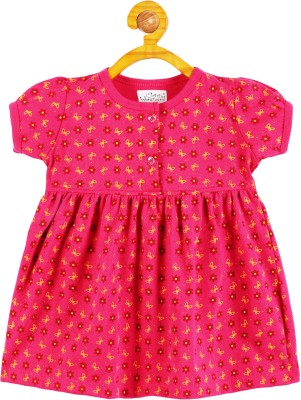 babeezworld Baby Girls Midi/Knee Length Casual Dress(Pink, Short Sleeve)
