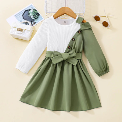 Kapidwaja Indi Girls Midi/Knee Length Casual Dress(Green, White, Full Sleeve)