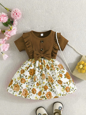 CARTIKKAAY Indi Baby Girls Midi/Knee Length Party Dress(Brown, Half Sleeve)