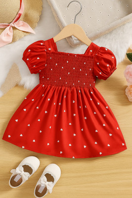 Elegant Attire Girls Midi/Knee Length Casual Dress(Red, Short Sleeve)